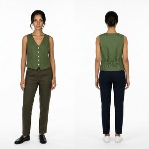 J. Crew Linen Slim Fit Vest In Olive Green Color Size 8 BNWT